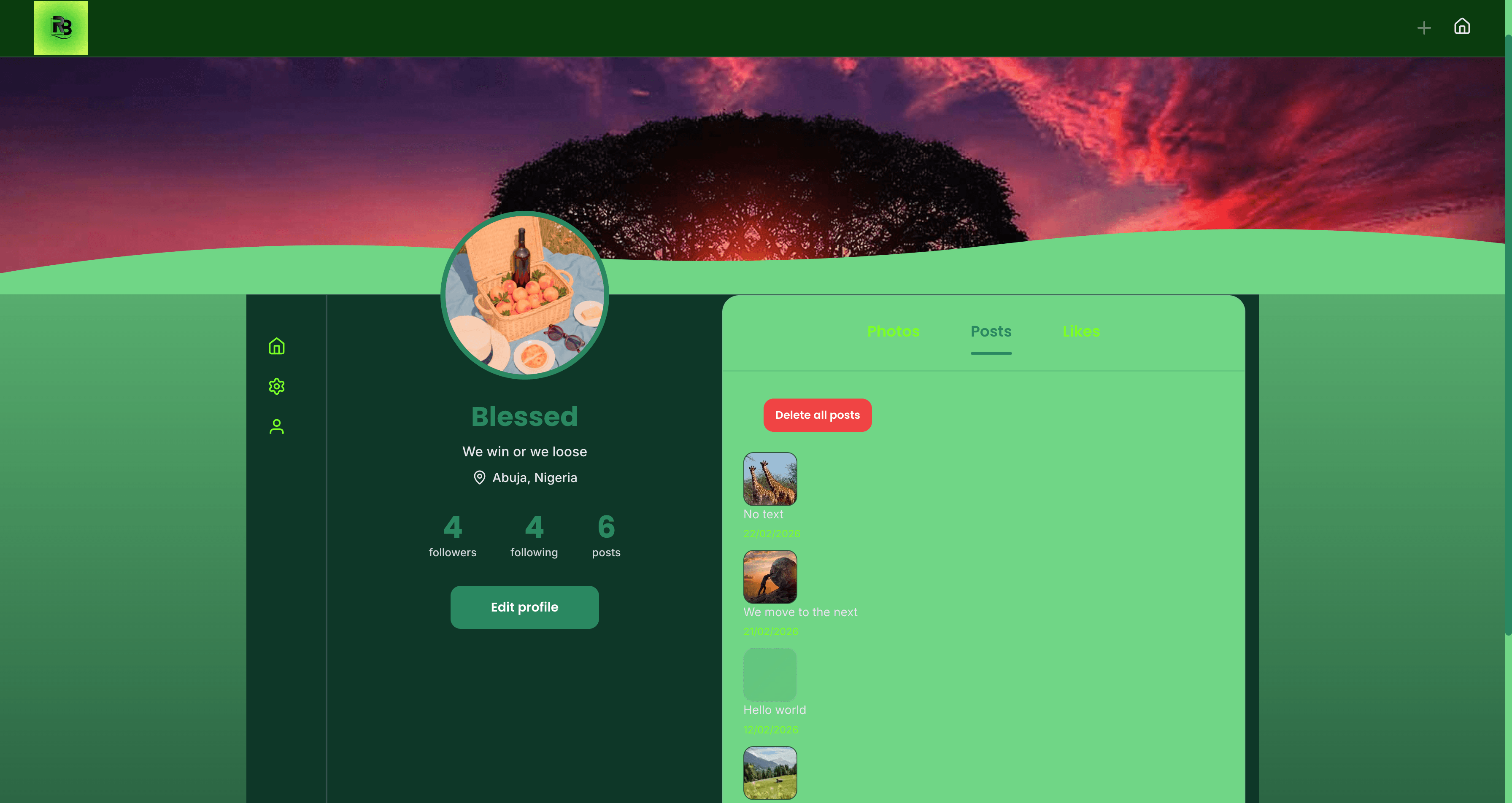 Social Media Feed user profile interface