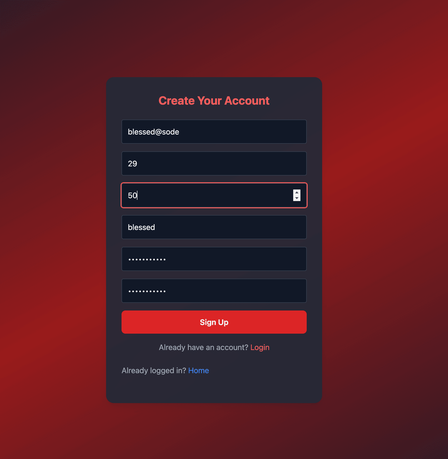 Fitness Tracker Signup page